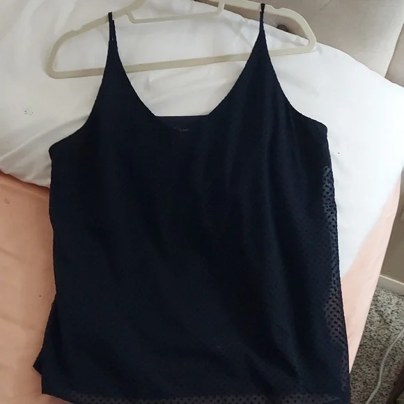 Banana Republic Navy Blue V Neck Polka Dot Textured Lined Sleeveless Top M - Picture 5 of 8